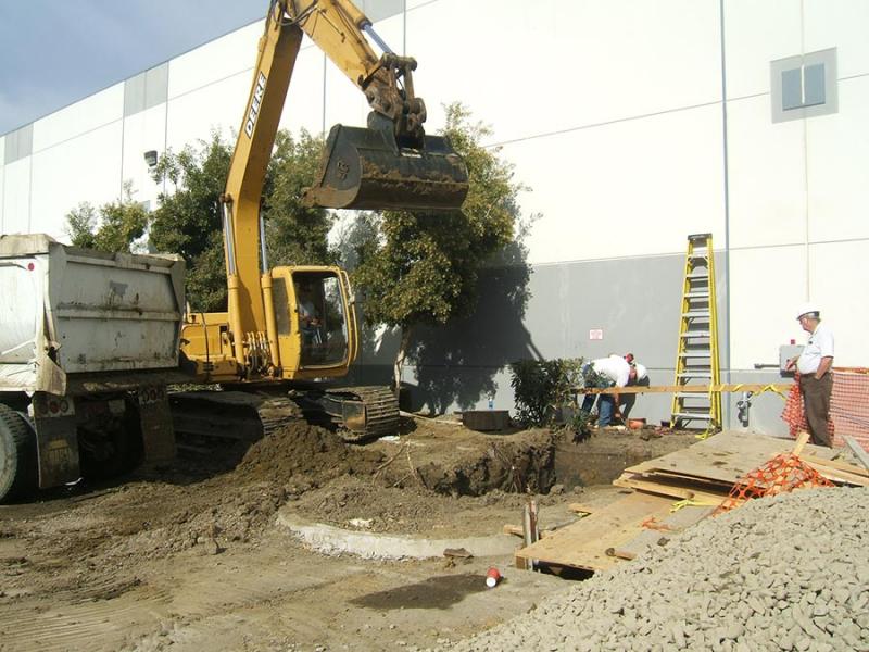 Excavation for an underground waste water pump vault station